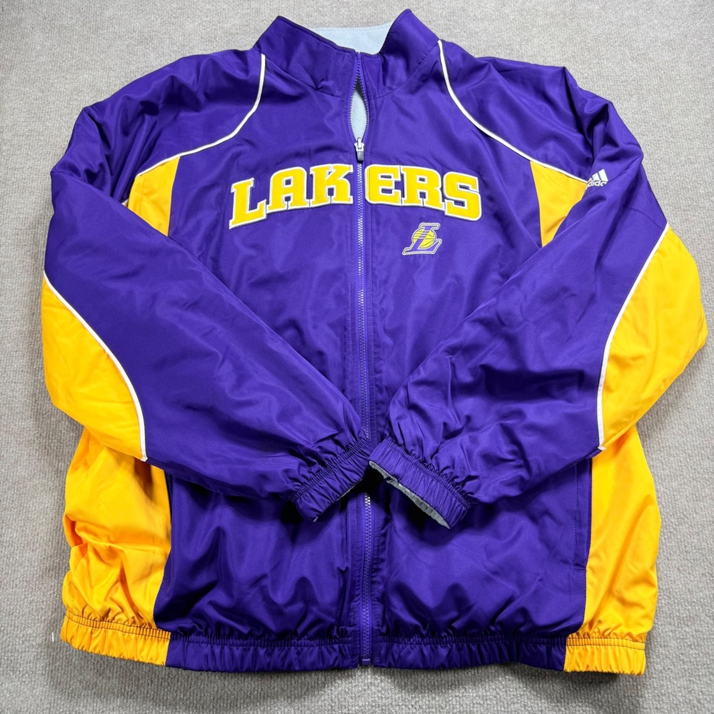 Vintage Adidas Los Angeles Lakers Reversible Jacket Mens XL Purple‎ Gold Gray